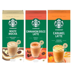 Variety Pack Premium Instant Coffee Sachets Flavours inc. White Mocha, Caramel Latte, and Cinnamon Dolce. (Pack of 3, Each Pack 5 Sachets, Total 15