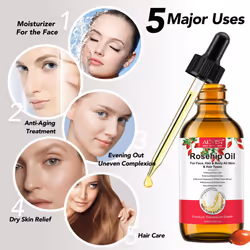 Rosehip Oil for Face  Rose Hip Oil Organic Rosehip Seed Oil 100% Pure Cold Pressed for Anti-Aging  Nourishing Hair Care  Face & Skin (2.02 Fl Oz (Pack