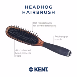 Kent KB Headhog Travel Detangling Hair Brush  Tortoise Shell  Black Rubber Cushion Detangler Brush and Scalp Brush  Firm Rounded Plastic Bristles for