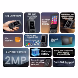 Blackview N2000 Flip Mobile Phone 48MB+128MB - Black