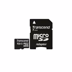 Transcend 4 GB microSDHC, 4 GB, MicroSDHC, Class 4, 4 MB/s, Black