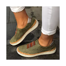 Womens Slip On Pumps Trainers Loafers Ladies Sneaker Casual Flat Soft Shoes Size - Green, UK 5.5