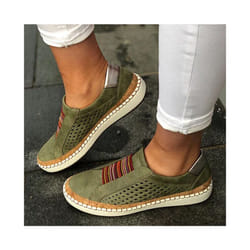 Womens Slip On Pumps Trainers Loafers Ladies Sneaker Casual Flat Soft Shoes Size - Green, UK 5.5