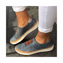 Womens Slip On Pumps Trainers Loafers Ladies Sneaker Casual Flat Soft Shoes Size - Blue, UK 5.5