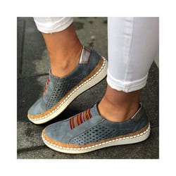 Womens Slip On Pumps Trainers Loafers Ladies Sneaker Casual Flat Soft Shoes Size - Blue, UK 6