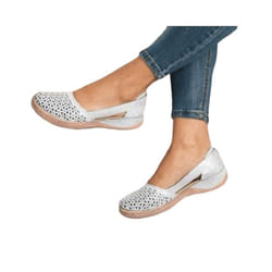 Ladies Summer Sandal Hollow Flat Sandals Womens Nonslip Closed Toe Beach Shoes - White, Tag Size 41=UK Size 6.5