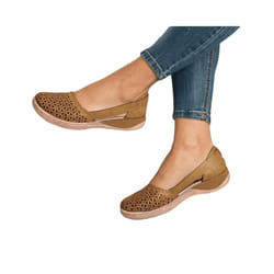 Ladies Summer Sandal Hollow Flat Sandals Womens Nonslip Closed Toe Beach Shoes - Brown, Tag Size 39=UK Size 5