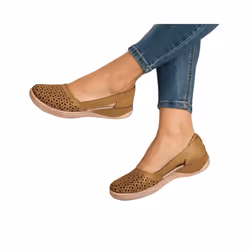 Ladies Summer Sandal Hollow Flat Sandals Womens Nonslip Closed Toe Beach Shoes - Brown, Tag Size 40=UK Size 5.5