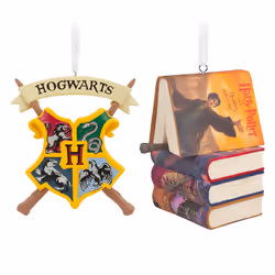 Hallmark Harry Potter Hogwarts Crest and Stacked Books with Wand Christmas Ornaments Set of 2 0003HCM1141