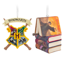 Hallmark Harry Potter Hogwarts Crest and Stacked Books with Wand Christmas Ornaments  Set of 2 0003HCM1141