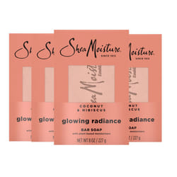 SheaMoisture Bar Soap Coconut and Hibiscus 4 Count Glowing Radiance Glowing Radiance bar soap with 24h shea moisture nutrients for Healthy  Glowing Sk