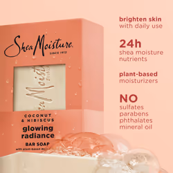 SheaMoisture Bar Soap Coconut and Hibiscus 4 Count Glowing Radiance Glowing Radiance bar soap with 24h shea moisture nutrients for Healthy  Glowing Sk