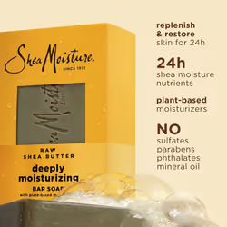 SheaMoisture Bar Soap Raw Shea Butter 4 count Moisturize and Restore Dry Skin Deeply Moisturizing bar soap with 24h shea moisture nutrients for Health