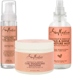 SheaMoisture Curly Hair Bundle: Frizz Free Mousse 7.5 Fl Oz  Curl Enhancing Smoothie 12 Oz  Hold & Shine Mist 8 Fl Oz for Styling