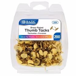 BAZIC 229 Gold Thumb Tacks. 200 Push Pins for Crafts and Office Organization