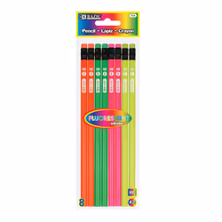 BAZIC Wood Pencil Neon Pencils  Latex Free Eraser  Unsharpened Rewards Pencil for Writing Drawing (8/Pack)  1-Pack
