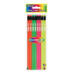 BAZIC Wood Pencil Neon Pencils  Latex Free Eraser  Unsharpened Rewards Pencil for Writing Drawing (8/Pack)  1-Pack