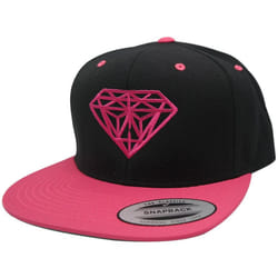 Flexfit Diamond Embroidered Flat Bill Snapback Cap - Black Pink with Pink Thread