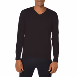 Tommy Hilfiger Men's Cotton V Neck Sweater  Deep Knit Black  Medium