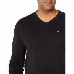 Tommy Hilfiger Men's Cotton V Neck Sweater  Deep Knit Black  Medium