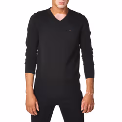 Tommy Hilfiger Men's Cotton V Neck Sweater  Deep Knit Black  Medium
