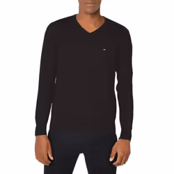 Tommy Hilfiger Men's Cotton V Neck Sweater Deep Knit Black X-Large