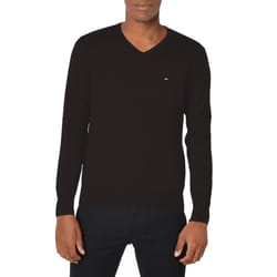 Tommy Hilfiger Men's Cotton V Neck Sweater  Deep Knit Black  X-Large