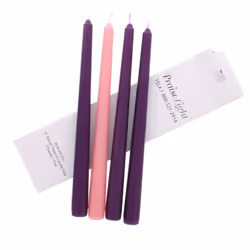 Wax Advent Candles Four Piece Purple Pink Christmas Season 10-inch Wax Taper Candle  Pack of 4
