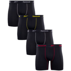 Reebok Men's Active Underwear - Sport Soft Performance Boxer Briefs (4 Pack)  Size Medium  All Black