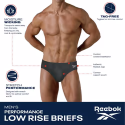 Reebok Men's Underwear - Quick Dry Performance Low Rise Briefs (5 Pack)  Size Medium  All Black