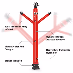 MOUNTO 10ft Inflatable Dancer Waving Tube Man Puppet for Store Sign (Red)