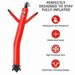 MOUNTO 10ft Inflatable Dancer Waving Tube Man Puppet for Store Sign (Red)