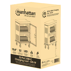 Manhattan iPad to 13", MacBook Air to 15" & Chromebook 15.6" 32-bay Charging Trolley/Cart, Also other tablets/smartphones (with device to USB-C cable), Bays 404x27.6x283mm,Device charging cables not included (suggest USB-C cable code 356213),Cabinet, Lock - Additional view 5