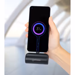 Manhattan Power Bank with integrated USB-C plug, 5000 mAh, Up to 10W output, Kickstand for Use as Charging Phone Holder, Black - Additional view 8