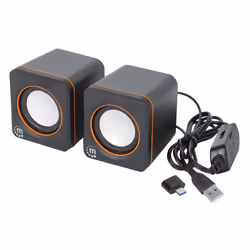 Manhattan 2600 Series Speaker System, Two Speakers, Black/Orange, USB for Stereo Audio and Power, Output: 2x 3W, Decent Sound, Integrated rotary volume control, USB-C/USB-A Adapter, Cable 1.4m - Additional view 5
