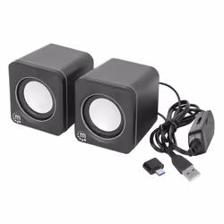 Manhattan 2600 Series Speaker System, Two Speakers, Black/Silver, USB for Stereo Audio and Power, Output: 2x 3W, Decent Sound, Integrated rotary volume control, USB-C/USB-A Adapter, Cable 1.4m - Additional view 5