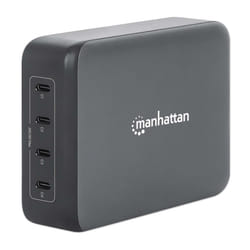 Manhattan Mains USB-C Laptop Charging Station 4-port, Universal charging for ALL laptops (incl power hungry gaming machines & equivalent) with ports to simultaneously charge phones/watches/earpods/etc, GaN, Each PD port up to 140W (Max 240W), UK Power cord, Charger