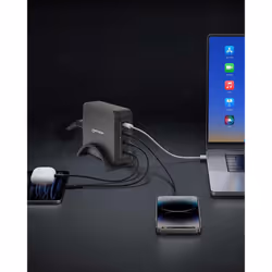 Manhattan Mains USB-C Laptop Charging Station 4-port, Universal charging for ALL laptops (incl power hungry gaming machines & equivalent) with ports to simultaneously charge phones/watches/earpods/etc, GaN, Each PD port up to 140W (Max 240W), UK Power cord, Charger - Additional view 2