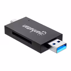 Manhattan USB-A / USB-C combo Multi-Card Reader/Writer, 5 Gbps (USB 3.2 Gen1 aka USB 3.0), Male to microSD and SD/MMC Slots, Mini Format, SuperSpeed USB, Windows or Mac, Black/Transparent, Three Year Warranty - Additional view 3