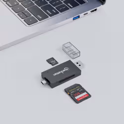 Manhattan USB-A / USB-C combo Multi-Card Reader/Writer, 5 Gbps (USB 3.2 Gen1 aka USB 3.0), Male to microSD and SD/MMC Slots, Mini Format, SuperSpeed USB, Windows or Mac, Black/Transparent, Three Year Warranty - Additional view 4