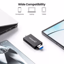 Manhattan USB-A / USB-C combo Multi-Card Reader/Writer, 5 Gbps (USB 3.2 Gen1 aka USB 3.0), Male to microSD and SD/MMC Slots, Mini Format, SuperSpeed USB, Windows or Mac, Black/Transparent, Three Year Warranty - Additional view 6