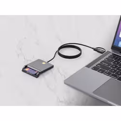 Manhattan USB-A / USB-C combo Smart Card Reader, USB 2.0 Type-C and Type-A Male to Contact Reader Interface, Supports Windows, macOS and Linux, Reads SIM Cards with Adapter (not included or available from ), 1m Cable, Black - Additional view 2