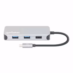 Manhattan USB-C Dock/Hub with Card Reader, Ports (x6): Ethernet, HDMI, USB-A (x3) and USB-C, With Power Delivery (10W) to USB-C Port (Note additional USB-C wall charger and USB-C cable needed), Cable 15cm, Aluminium, Silver, Three Year Warranty, Retail Box - Additional view 4