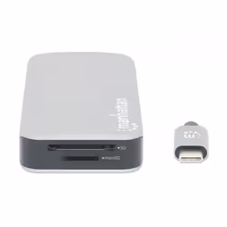 Manhattan USB-C Dock/Hub with Card Reader, Ports (x6): Ethernet, HDMI, USB-A (x3) and USB-C, With Power Delivery (10W) to USB-C Port (Note additional USB-C wall charger and USB-C cable needed), Cable 15cm, Aluminium, Silver, Three Year Warranty, Retail Box - Additional view 5