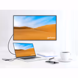 Manhattan USB-C Dock/Hub with Card Reader, Ports (x6): Ethernet, HDMI, USB-A (x3) and USB-C, With Power Delivery (10W) to USB-C Port (Note additional USB-C wall charger and USB-C cable needed), Cable 15cm, Aluminium, Silver, Three Year Warranty, Retail Box - Additional view 8