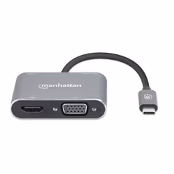 Manhattan USB-C Dock/Hub, Ports (x4): HDMI, USB-A, USB-C and VGA, With Power Delivery (87W) to USB-C Port (Note add USB-C wall charger and USB-C cable needed), All Ports can be used at the same time, Aluminium, Space Grey, Three Year Warranty, Retail Box - Additional view 4