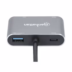 Manhattan USB-C Dock/Hub, Ports (x4): HDMI, USB-A, USB-C and VGA, With Power Delivery (87W) to USB-C Port (Note add USB-C wall charger and USB-C cable needed), All Ports can be used at the same time, Aluminium, Space Grey, Three Year Warranty, Retail Box - Additional view 5