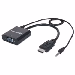 Manhattan HDMI to VGA (with Audio) Converter cable, 1080p, 30cm, Male to Female, Micro-USB Power Input Port for additional po ...