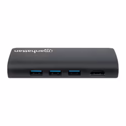 Manhattan USB-C Dock/Hub with Card Reader, Ports (x5): Ethernet, USB-A (3) and USB-C, 5 Gbps (USB 3.2 Gen1 aka USB 3.0), With Power Delivery (100W) to USB-C Port (Note additional USB-C wall charger and USB-C cable needed), Aluminium, Black, Three Year Warranty - Additional view 4