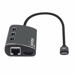 Manhattan USB-C Dock/Hub with Card Reader, Ports (x6): Ethernet, HDMI, USB-A (x3) and USB-C, With Power Delivery (100W) to USB-C Port (Note additional USB-C wall charger and USB-C cable needed), Equivalent to DKT30CSDHPD3, Aluminium, Black, 3 Year Warranty - Additional view 4